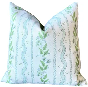 Marietta: Floral Vines Pillow Cover in Light Blue and Green / Grandmillenial Pillows