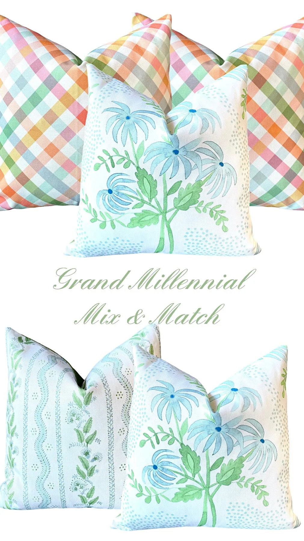 Marietta: Floral Vines Pillow Cover in Light Blue and Green / Grandmillenial Pillows