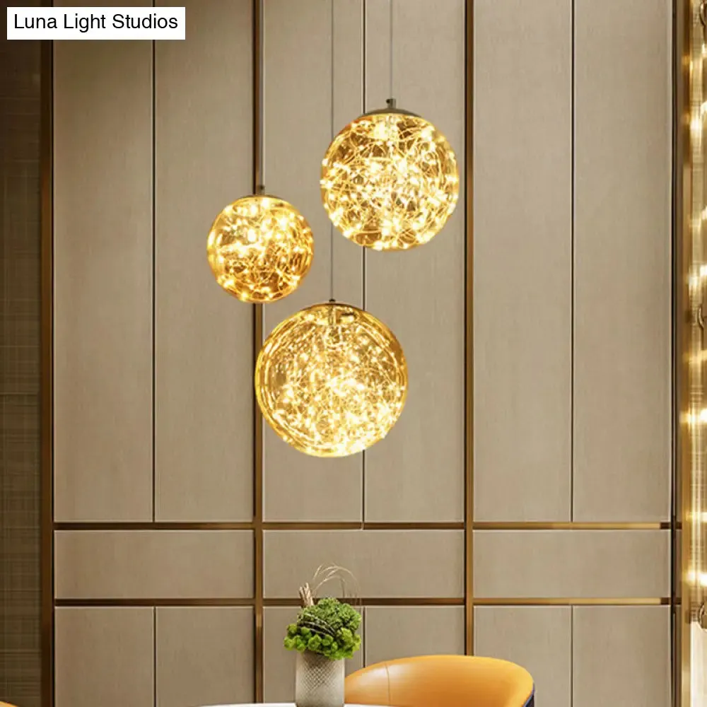 Minimal LED Glass Ball Pendant Light Kit with Glowing Inside String