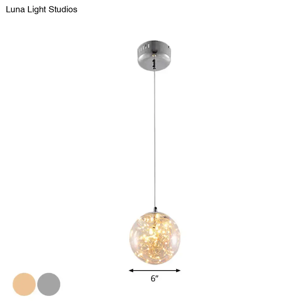 Minimal LED Glass Ball Pendant Light Kit with Glowing Inside String