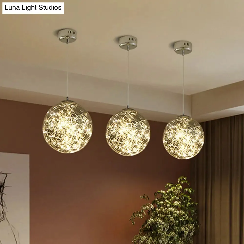 Minimal LED Glass Ball Pendant Light Kit with Glowing Inside String