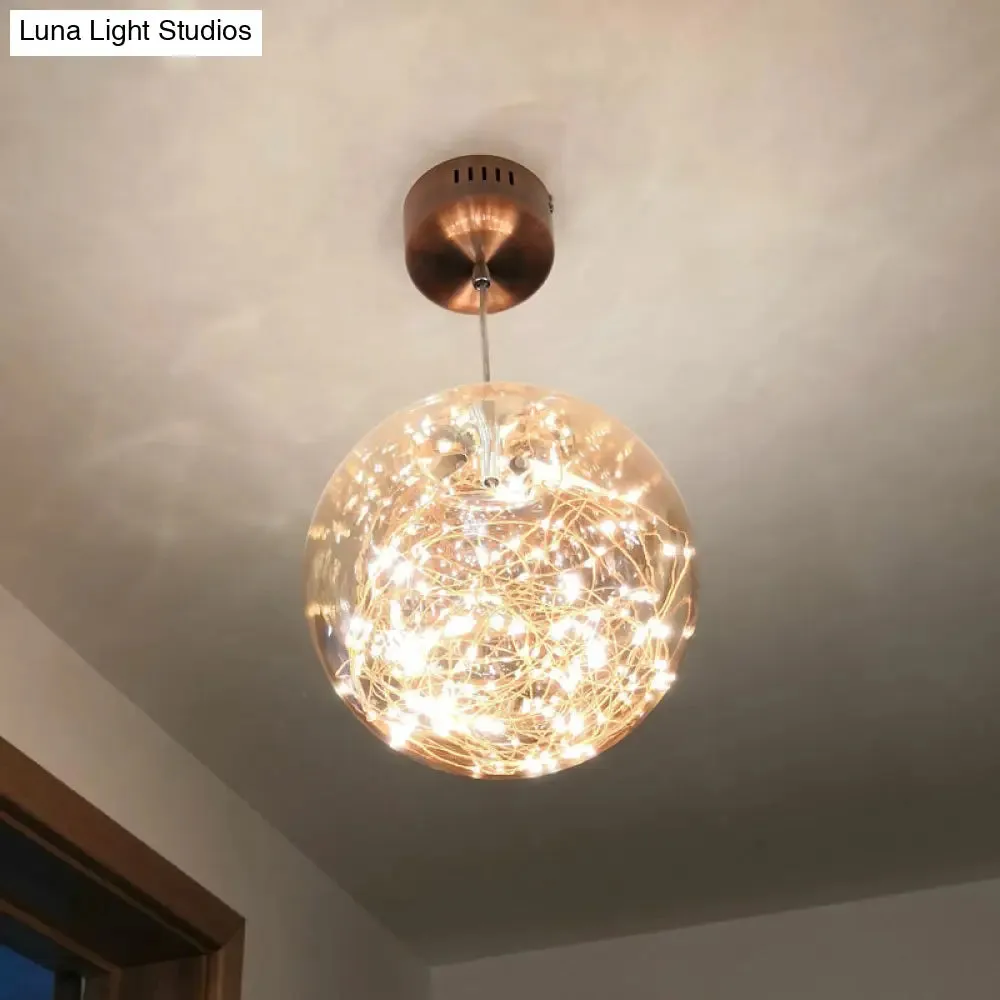 Minimal LED Glass Ball Pendant Light Kit with Glowing Inside String