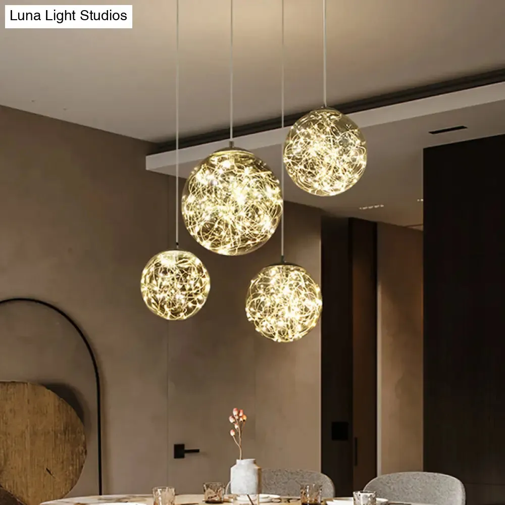 Minimal LED Glass Ball Pendant Light Kit with Glowing Inside String