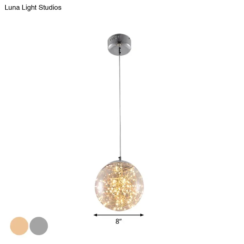 Minimal LED Glass Ball Pendant Light Kit with Glowing Inside String