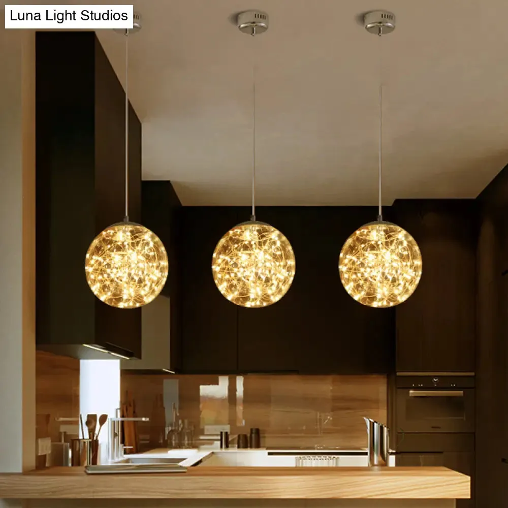 Minimal LED Glass Ball Pendant Light Kit with Glowing Inside String