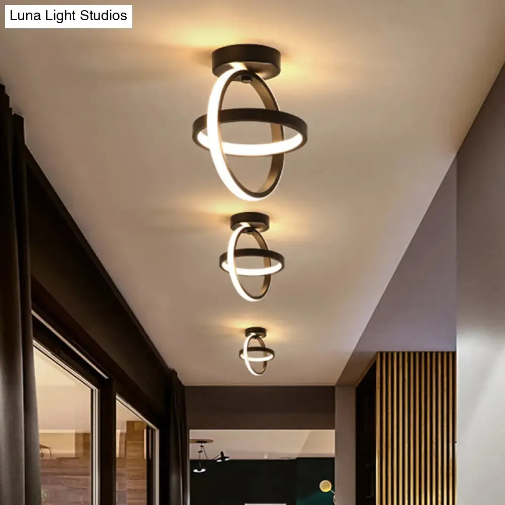 Modern Crossed Circle LED Ceiling Lamp in Warm/White Light - Metal Flush Mount Fixture