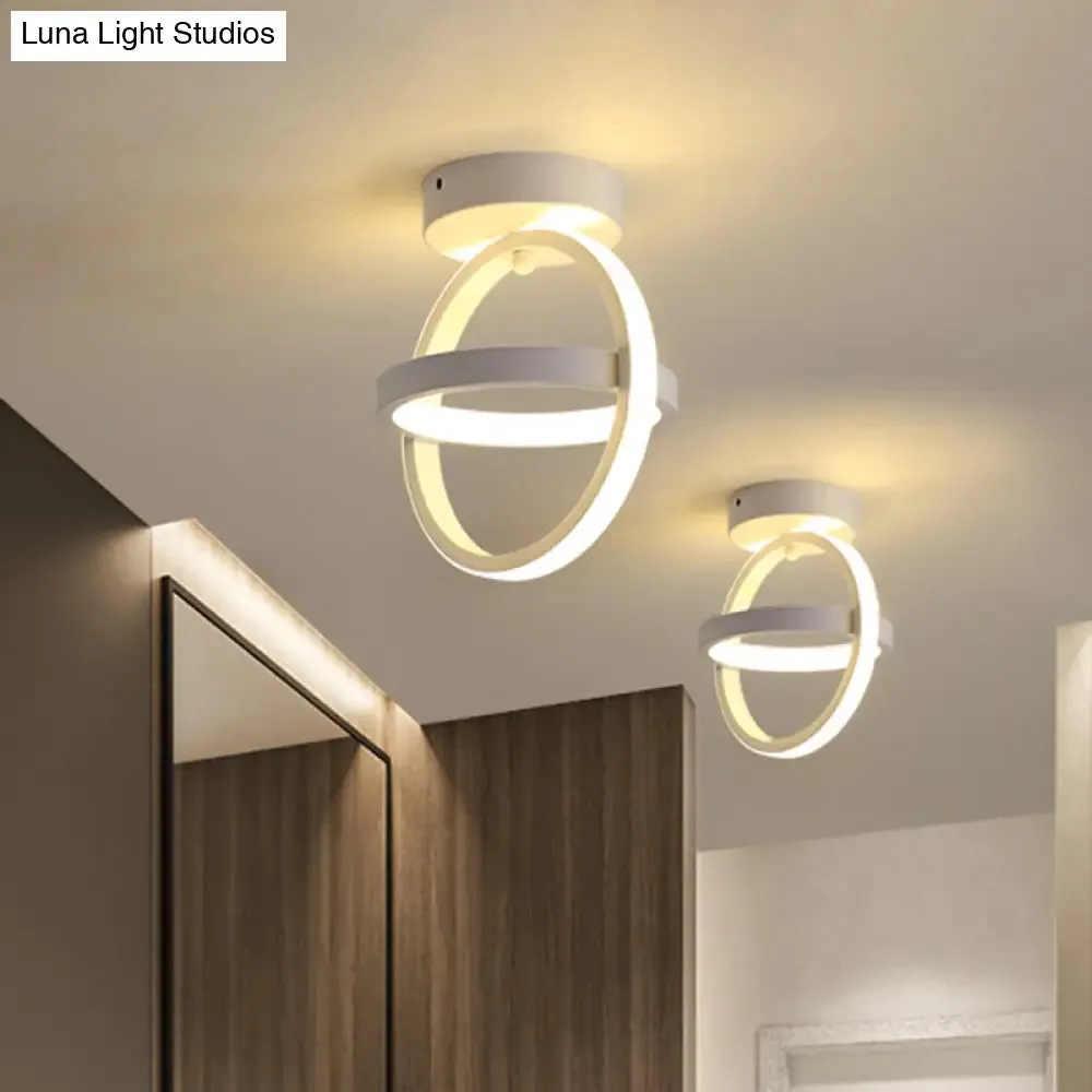 Modern Crossed Circle LED Ceiling Lamp in Warm/White Light - Metal Flush Mount Fixture