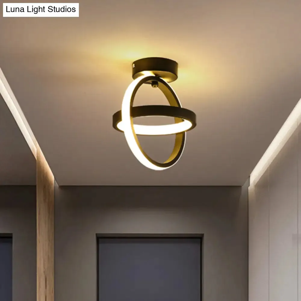 Modern Crossed Circle LED Ceiling Lamp in Warm/White Light - Metal Flush Mount Fixture