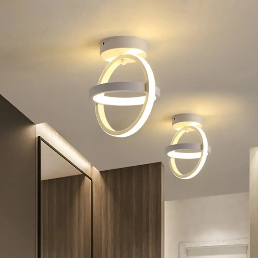 Modern Crossed Circle LED Ceiling Lamp in Warm/White Light - Metal Flush Mount Fixture