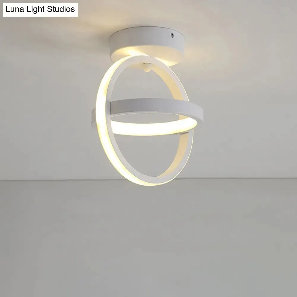 Modern Crossed Circle LED Ceiling Lamp in Warm/White Light - Metal Flush Mount Fixture