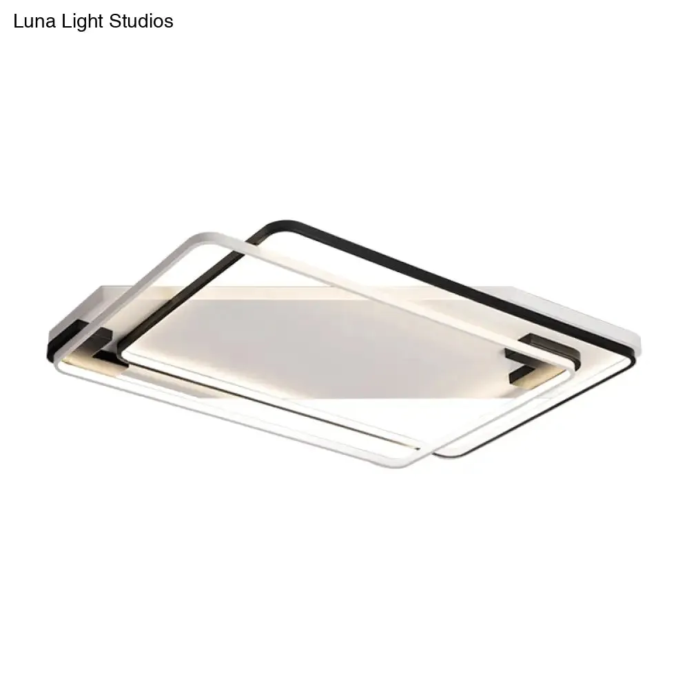 Modern LED Black/White Acrylic Rectangular Ceiling Light - 18"/22"/27.5" Wide - Warm/White Light - Flushmount