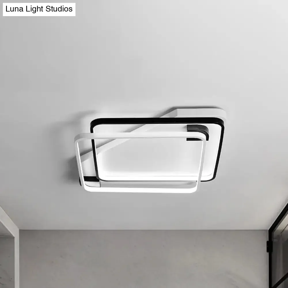 Modern LED Black/White Acrylic Rectangular Ceiling Light - 18"/22"/27.5" Wide - Warm/White Light - Flushmount