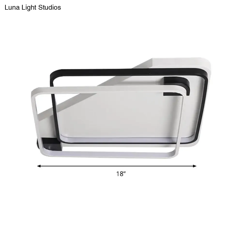 Modern LED Black/White Acrylic Rectangular Ceiling Light - 18"/22"/27.5" Wide - Warm/White Light - Flushmount