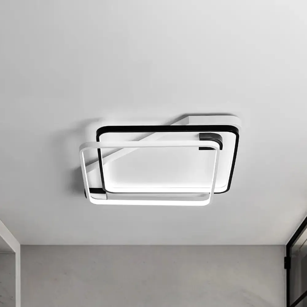 Modern LED Black/White Acrylic Rectangular Ceiling Light - 18"/22"/27.5" Wide - Warm/White Light - Flushmount