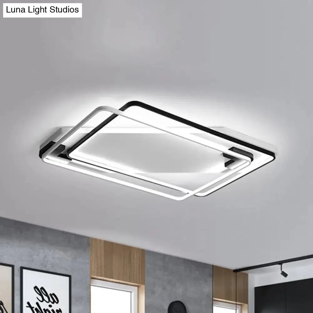 Modern LED Black/White Acrylic Rectangular Ceiling Light - 18"/22"/27.5" Wide - Warm/White Light - Flushmount