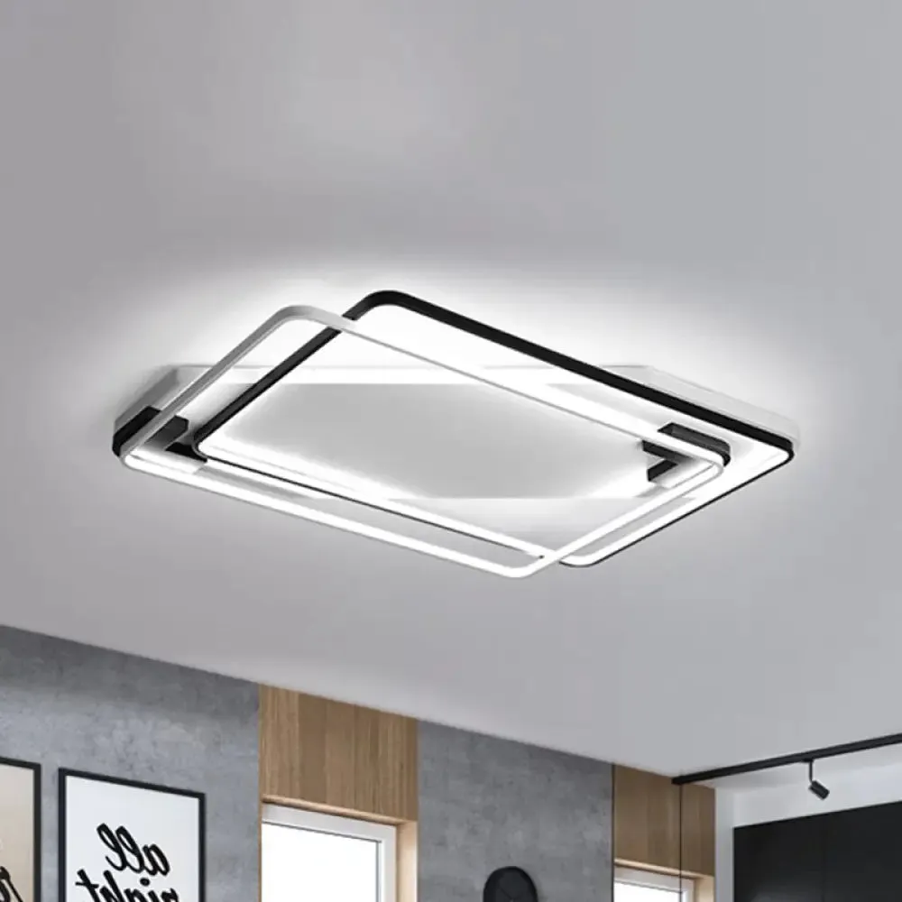 Modern LED Black/White Acrylic Rectangular Ceiling Light - 18"/22"/27.5" Wide - Warm/White Light - Flushmount