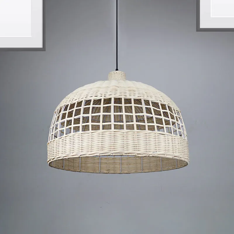 Modernist Pendant Light Fixture with Bamboo Shade: Wooden Bowl Hanging Lamp, 1 Bulb