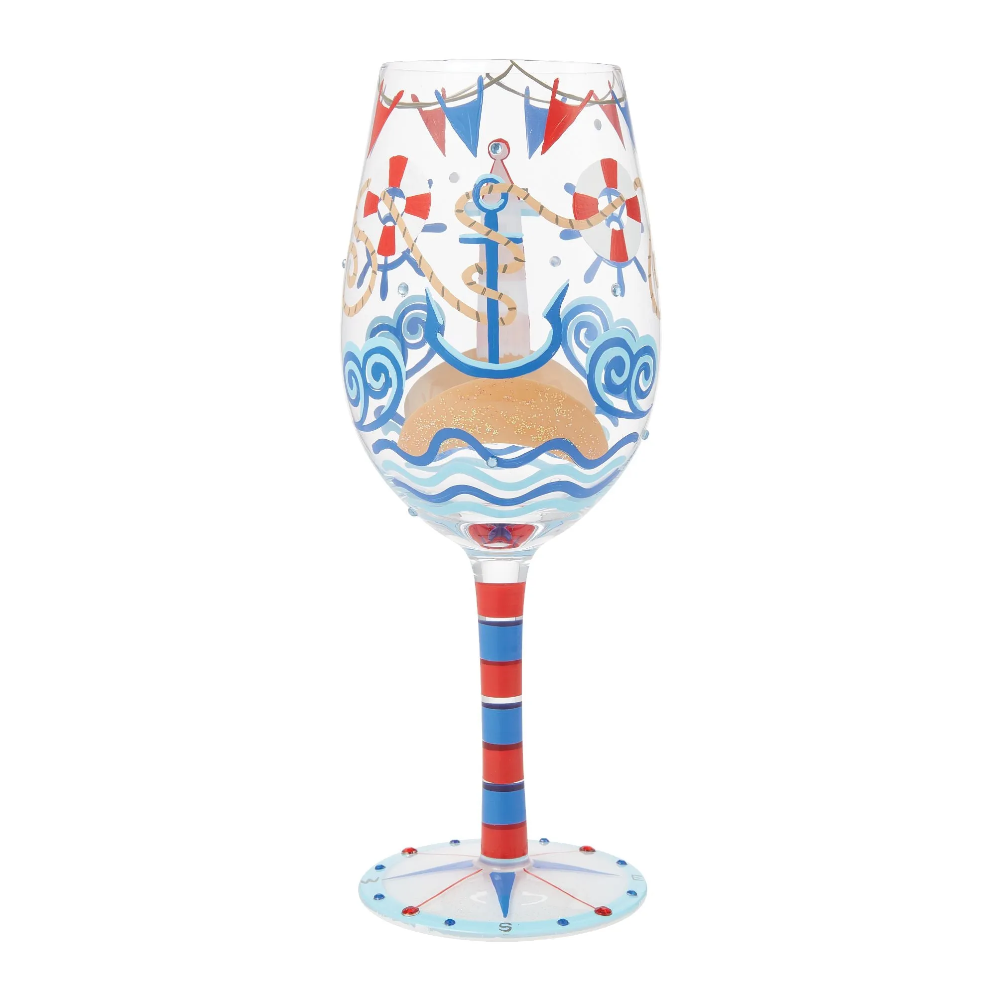 Nautical Hand Painted Wine Glass