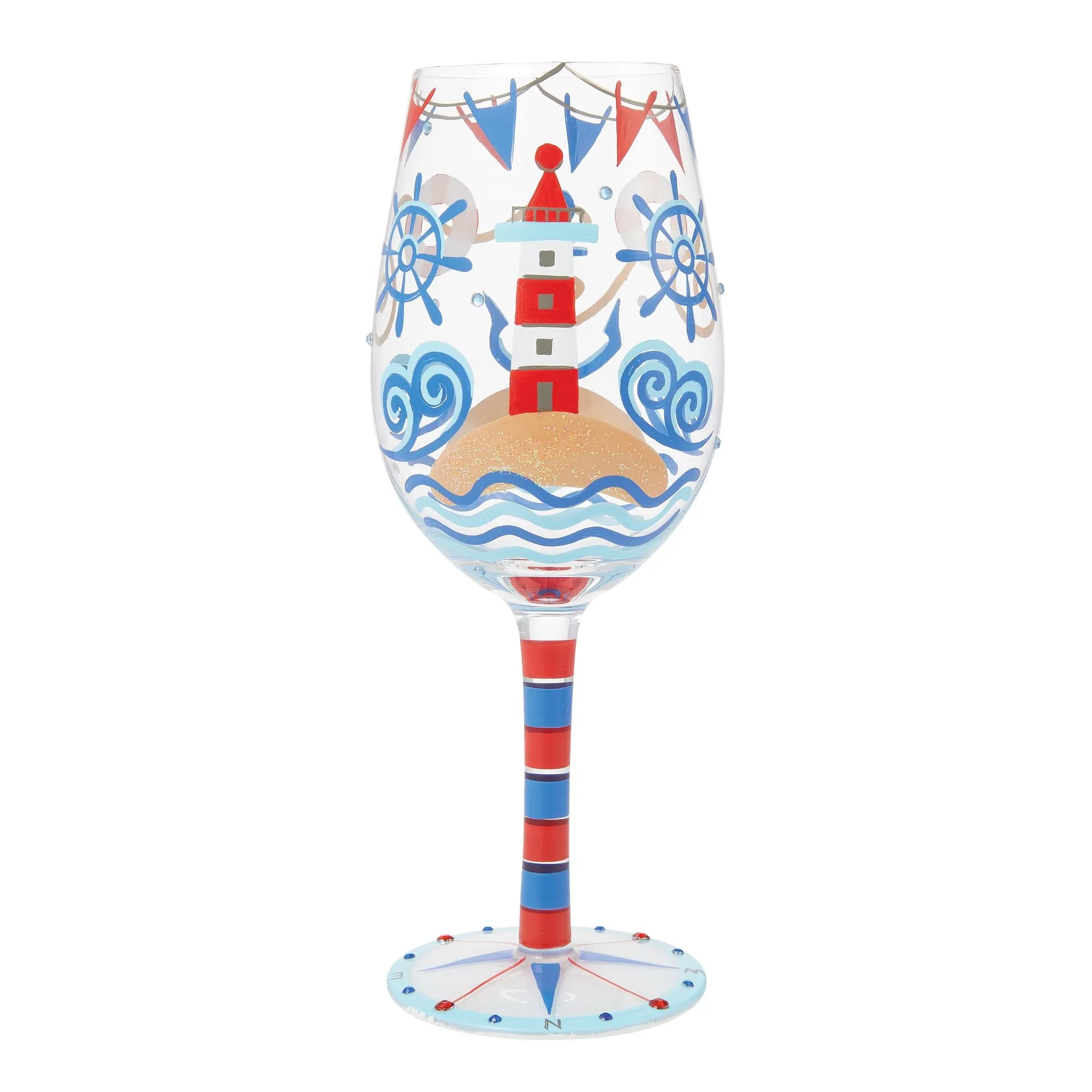 Nautical Hand Painted Wine Glass