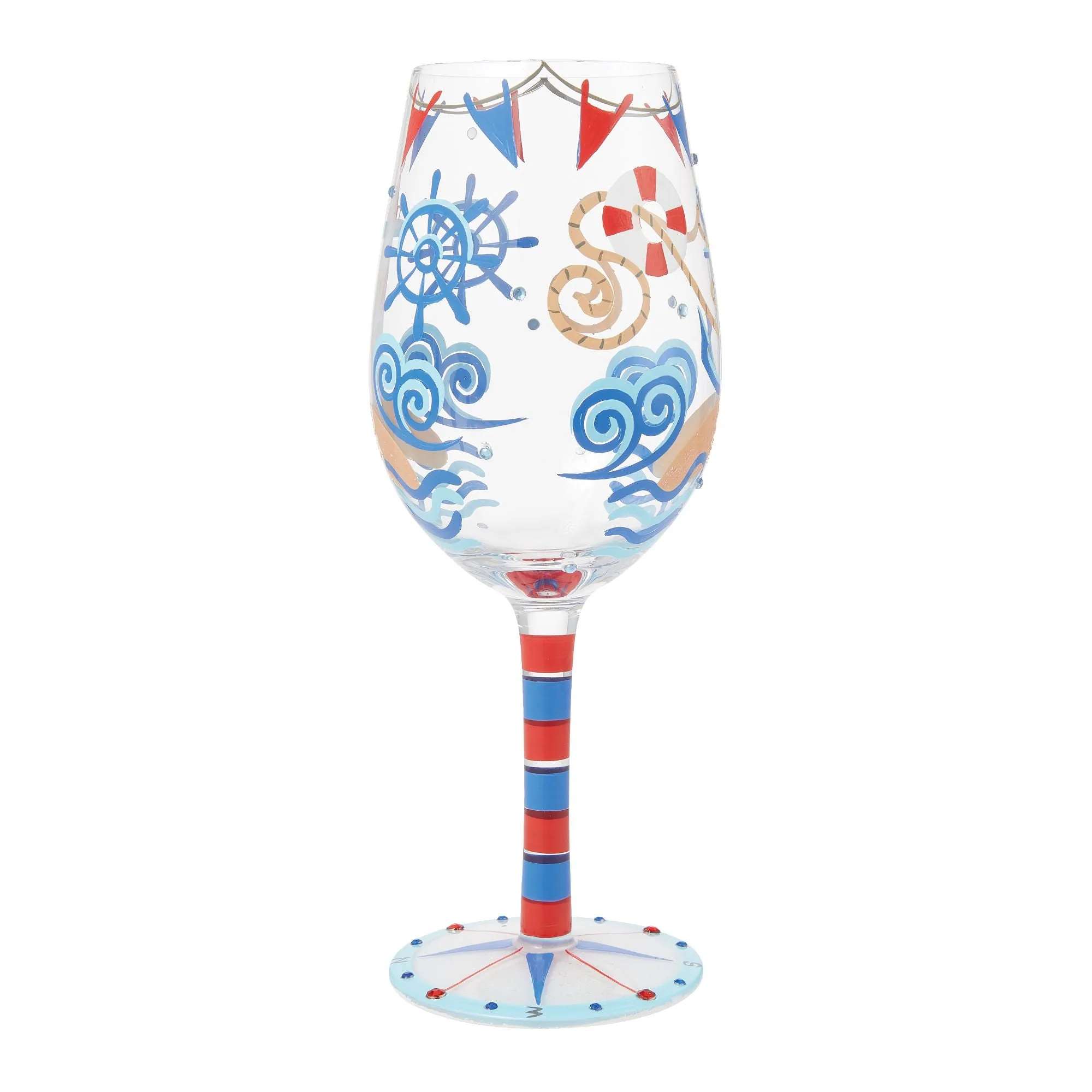 Nautical Hand Painted Wine Glass