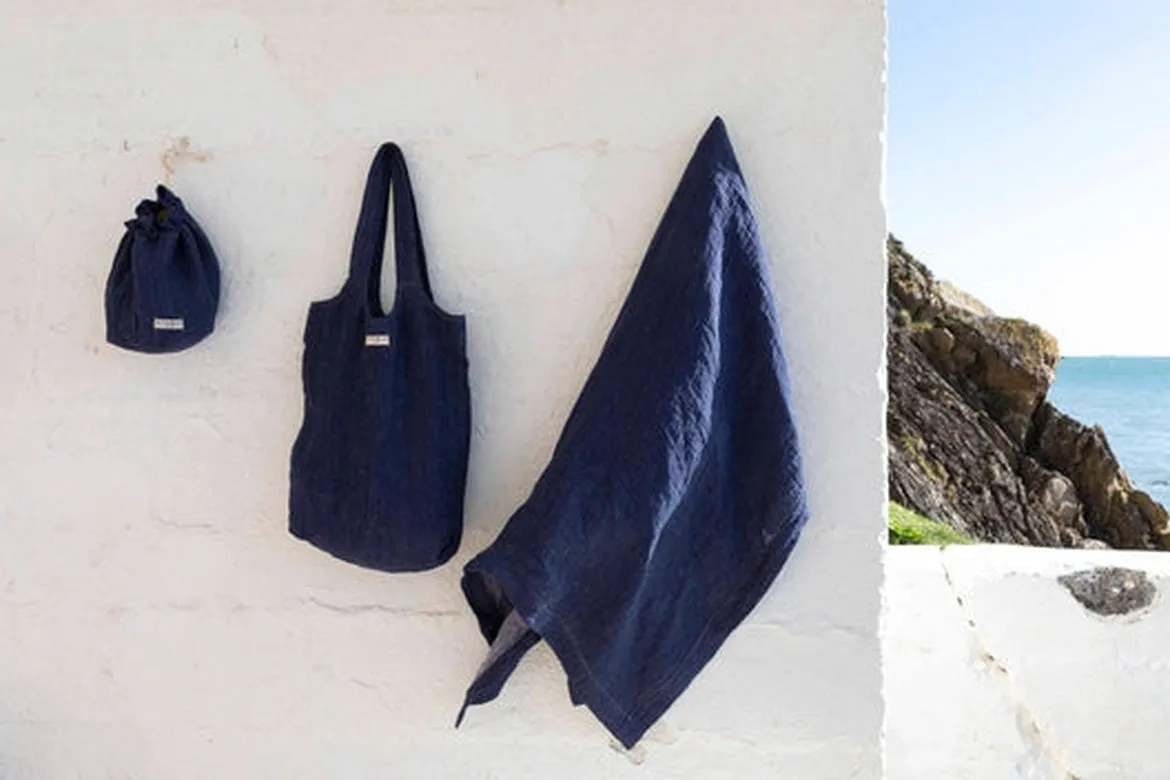 Navy Swim Linen Tote