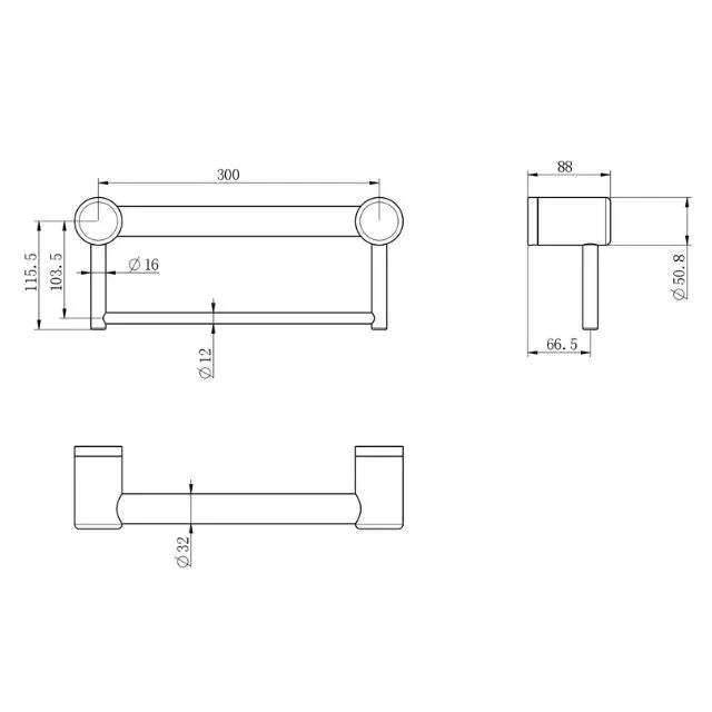 Nero Mecca Care 32mm Grab Rail With Towel Holder 300mm Chrome