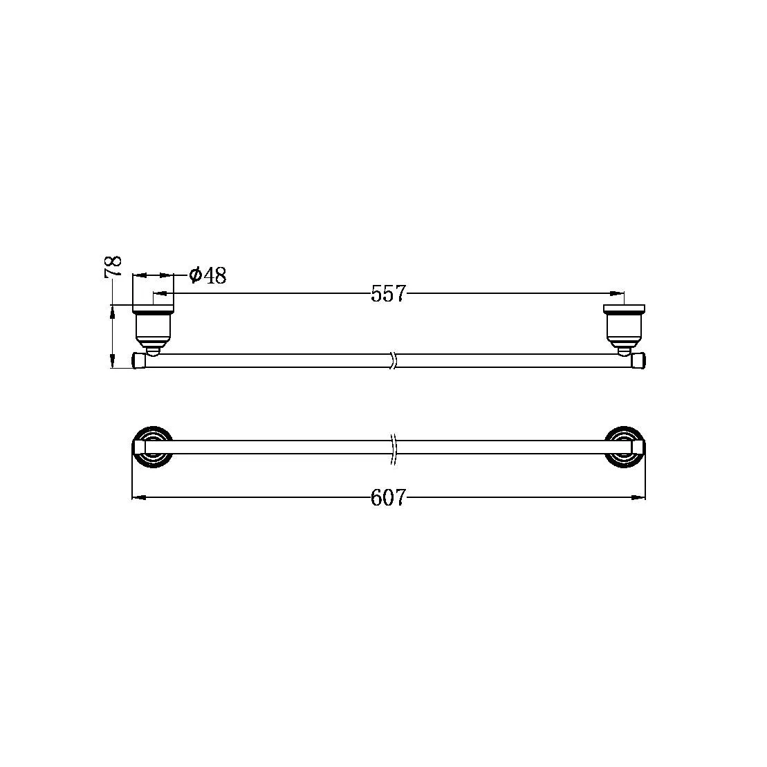 Nero York Single Towel Rail Chrome 600MM 6924-CH