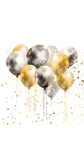 New Year's Gold & Silver Balloons  - Printed Guest Towel