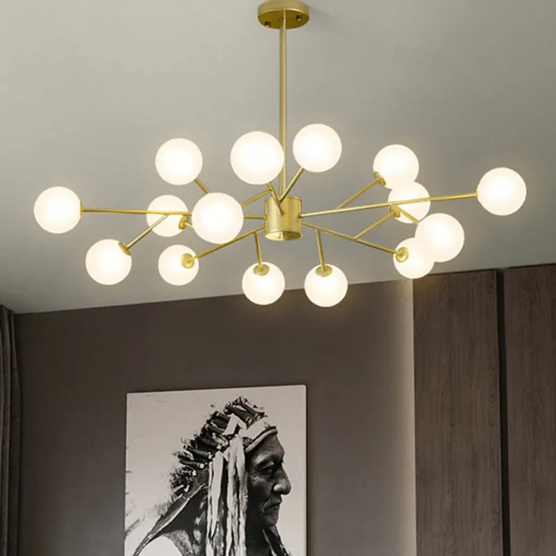 Nordic Branch Pendant Chandelier with Opal Glass Shade