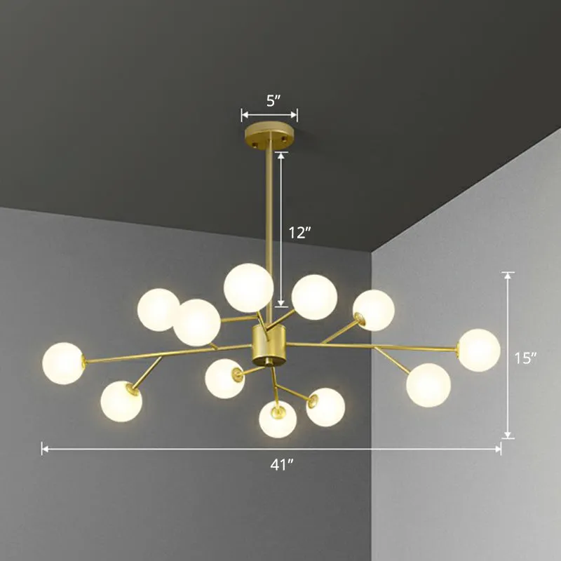 Nordic Branch Pendant Chandelier with Opal Glass Shade