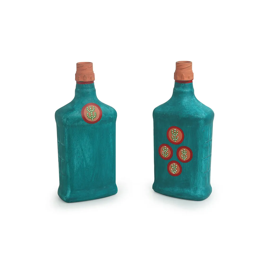 Oasis Flasks' Hand-Painted Money Planter Bottle Vases In Glass (Set of 2 | Turquoise Blue)