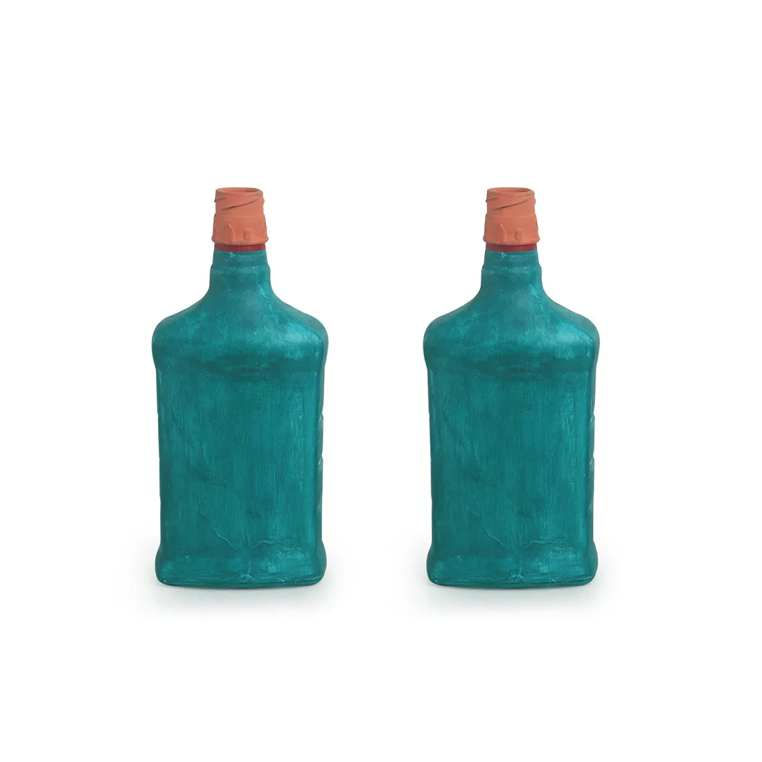 Oasis Flasks' Hand-Painted Money Planter Bottle Vases In Glass (Set of 2 | Turquoise Blue)