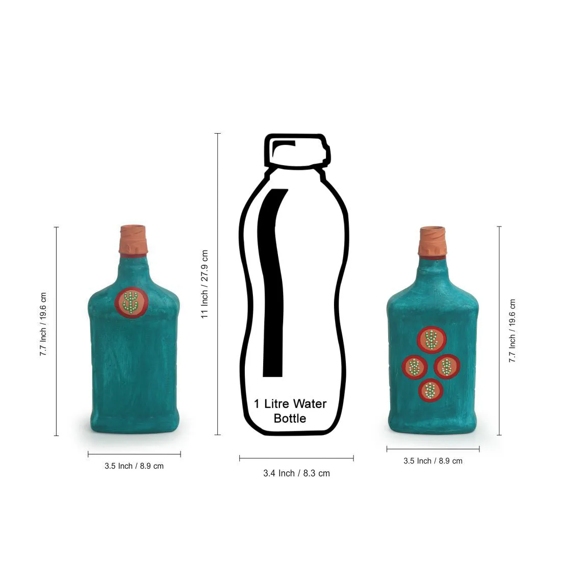 Oasis Flasks' Hand-Painted Money Planter Bottle Vases In Glass (Set of 2 | Turquoise Blue)