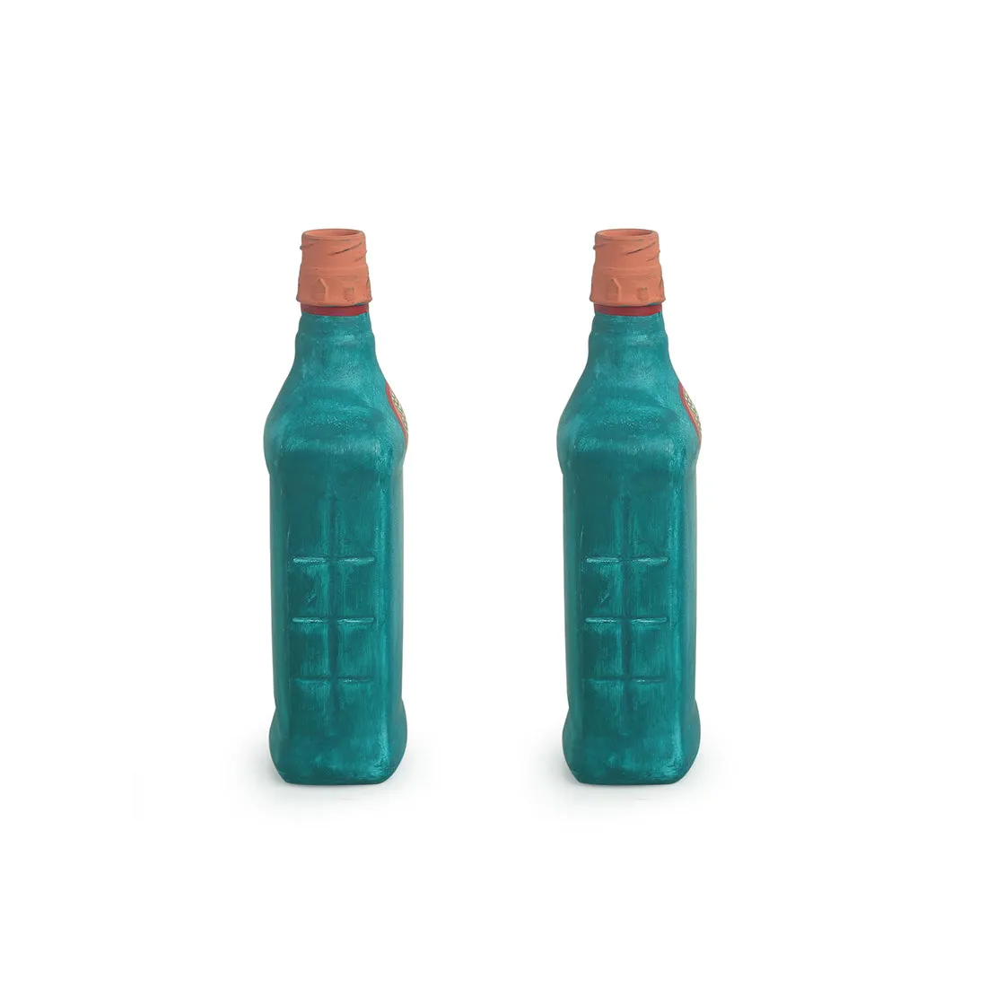 Oasis Flasks' Hand-Painted Money Planter Bottle Vases In Glass (Set of 2 | Turquoise Blue)