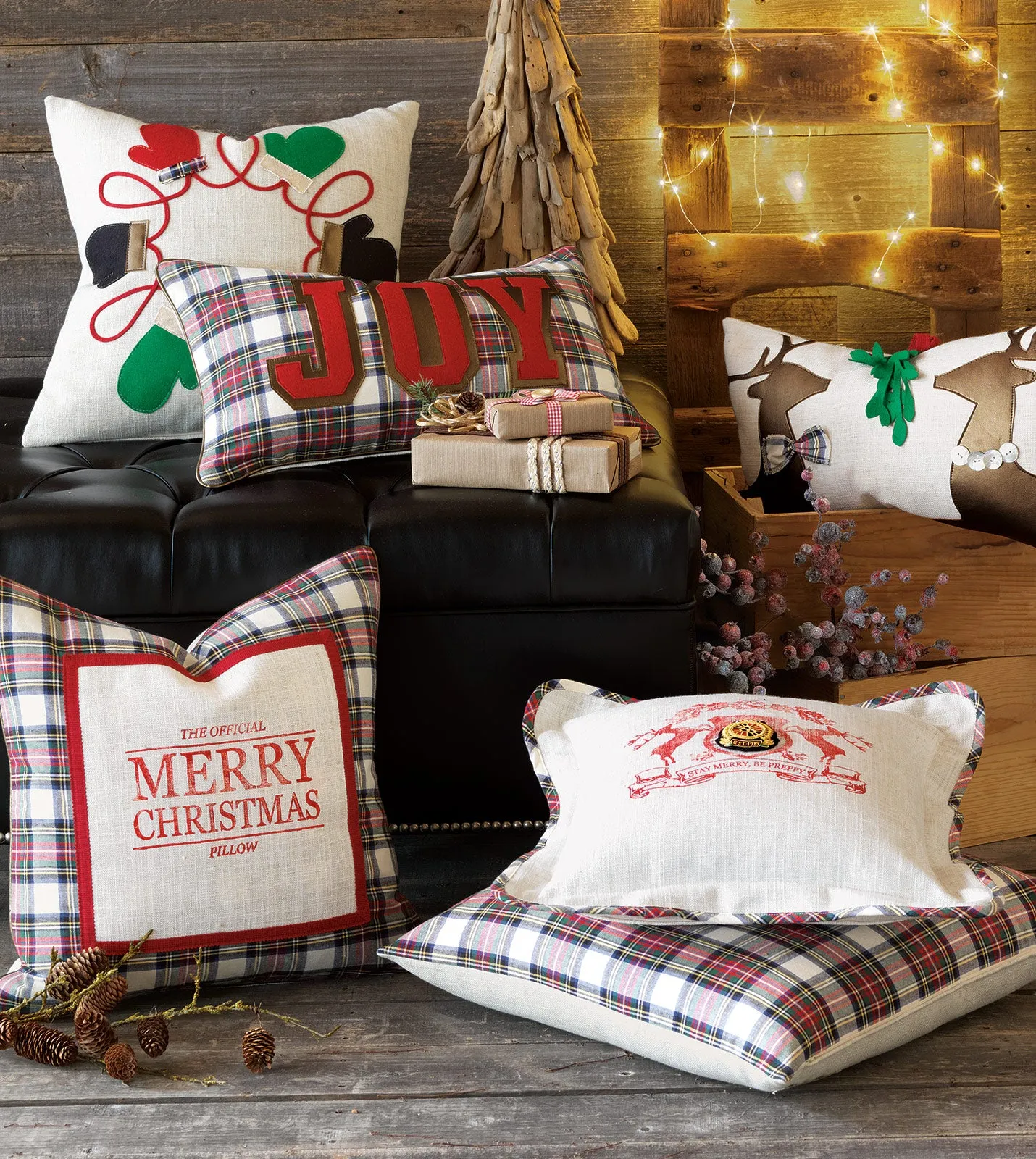 Old School Joy Christmas Plaid Lumbar Pillow Cover 13x22