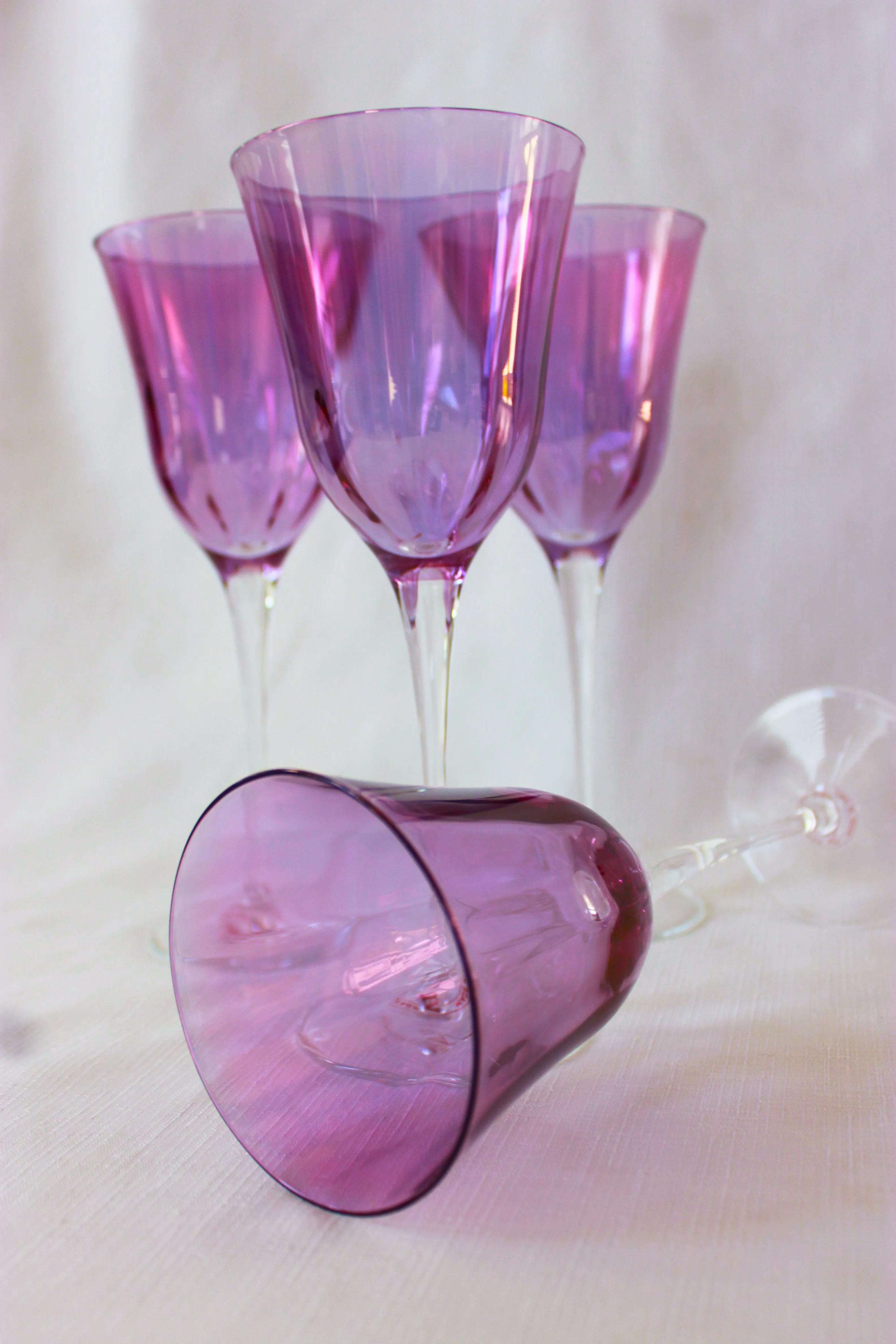 Optical Amethyst Wine Glasses  St of 4