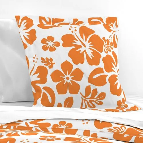 Orange and White Hawaiian Hibiscus Flowers Euro Pillow Sham