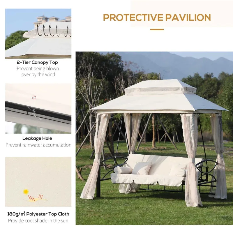 Outsunny Gazebo Swing Chair Bed - Beige