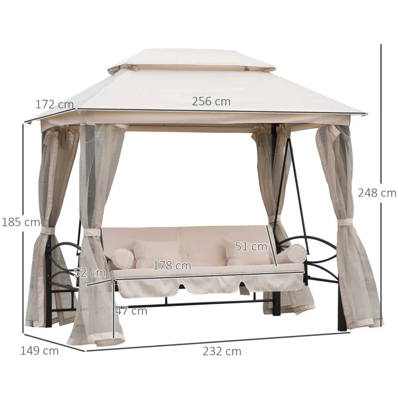 Outsunny Gazebo Swing Chair Bed - Beige