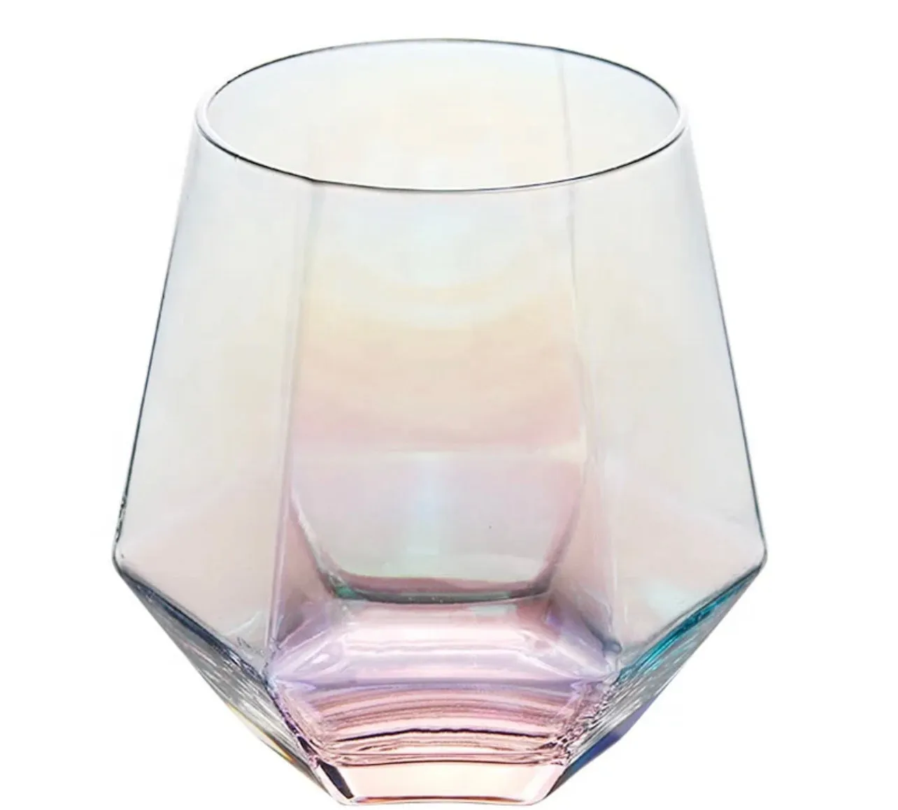 Over the Rainbow 5-Piece Iridescent Glass Decanter Set | 44oz Decanter with Wooden Round Lid | 4- 12oz drinking glasses