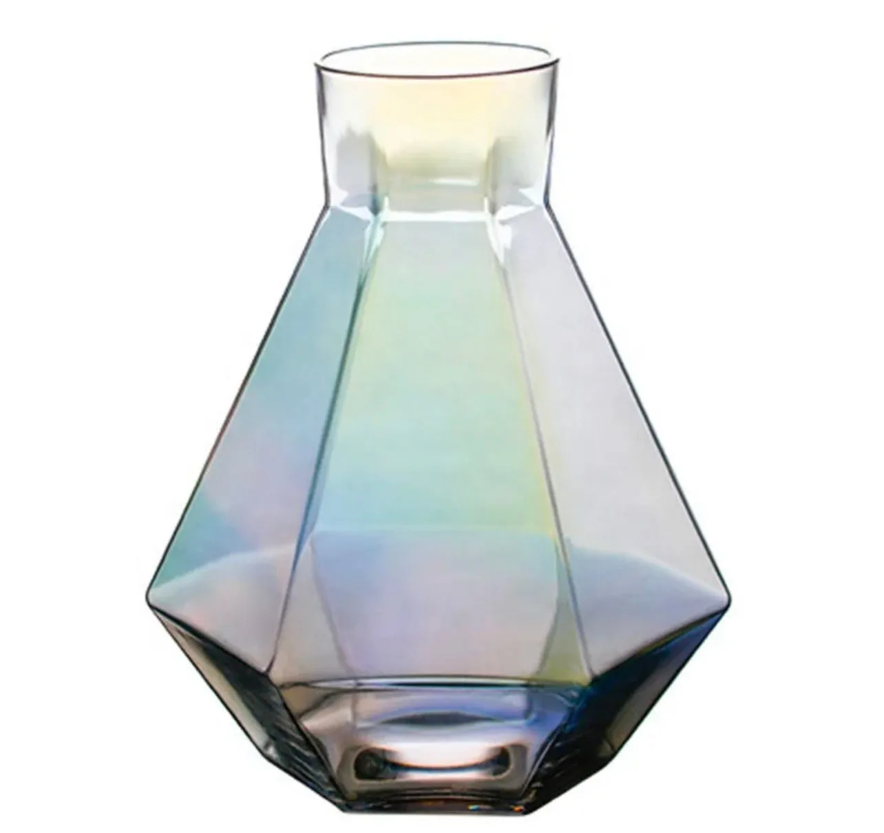 Over the Rainbow 5-Piece Iridescent Glass Decanter Set | 44oz Decanter with Wooden Round Lid | 4- 12oz drinking glasses