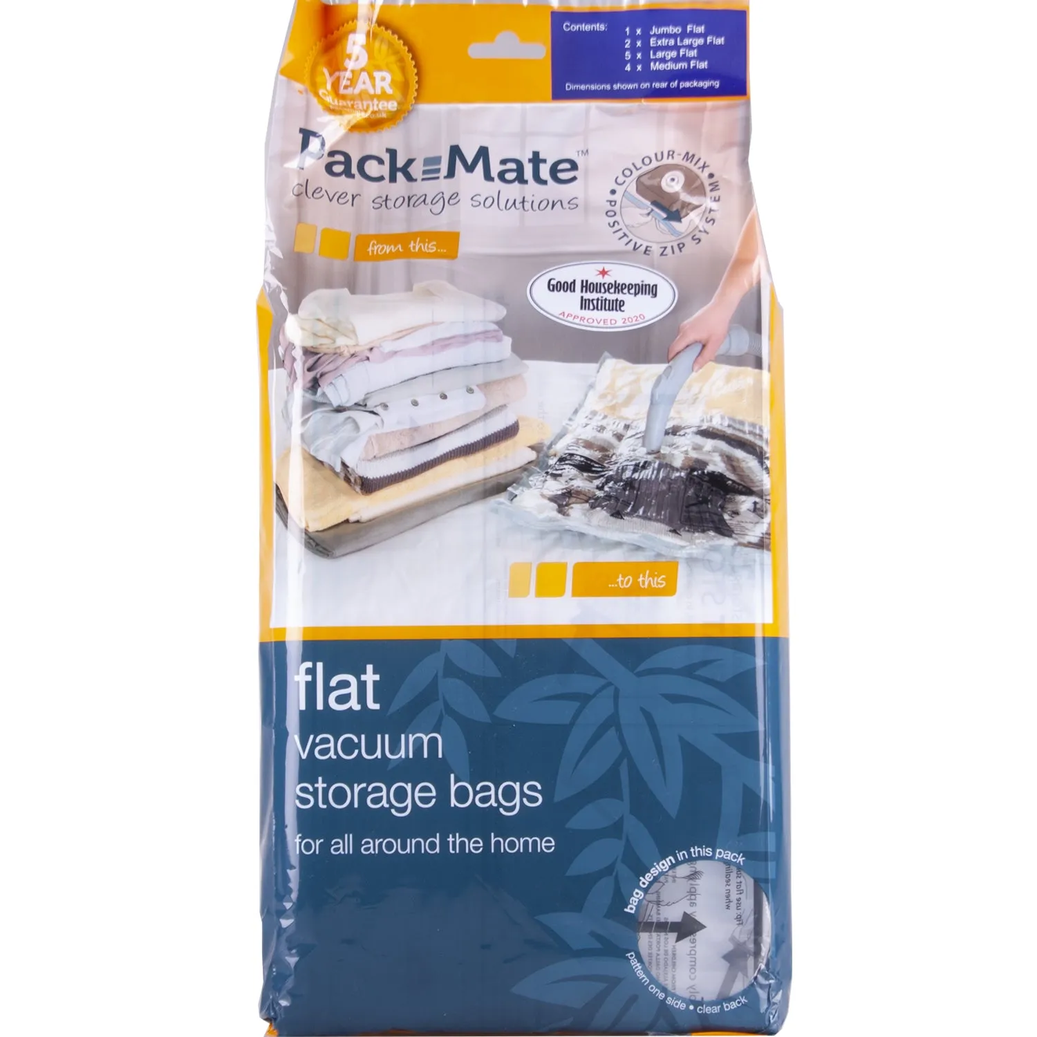 Packmate Flat Vacuum Storage Bag Set 12pc Clear