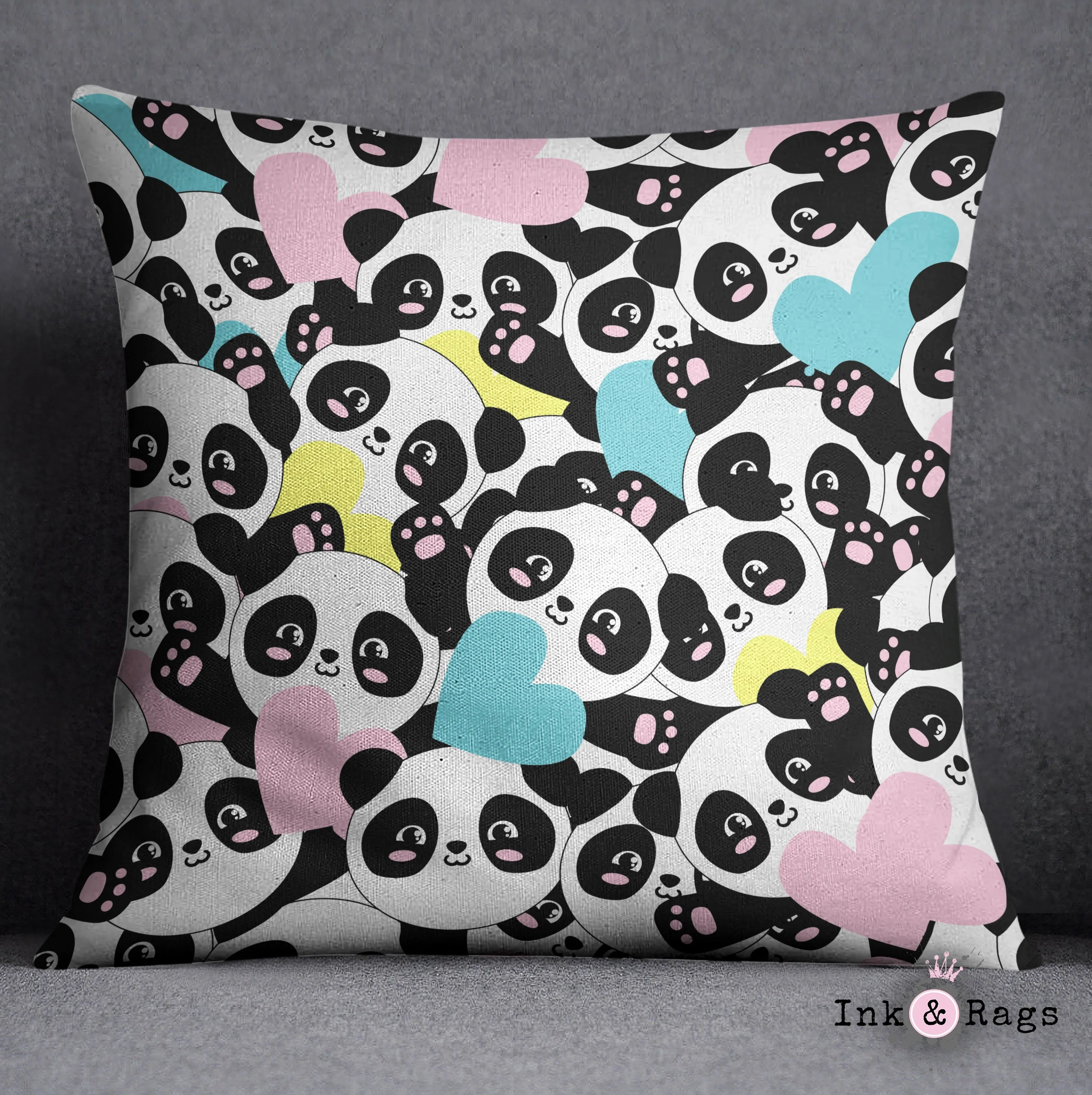 Panda Hearts Decorative Throw and Pillow Cover Set