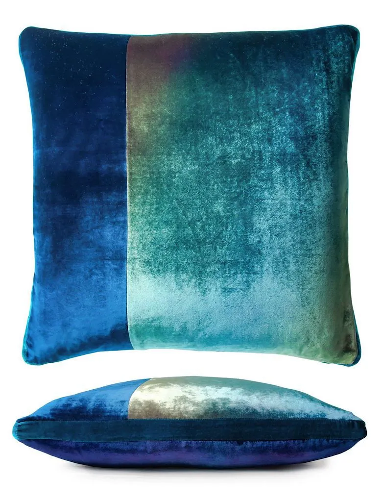 Peacock Color Block Velvet Throw Pillow