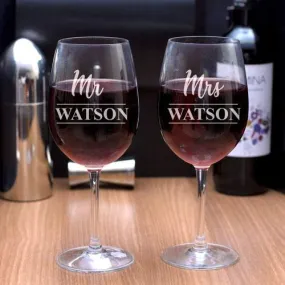 Personalised  Mr & Mrs Set Of 2 Wine Glasses