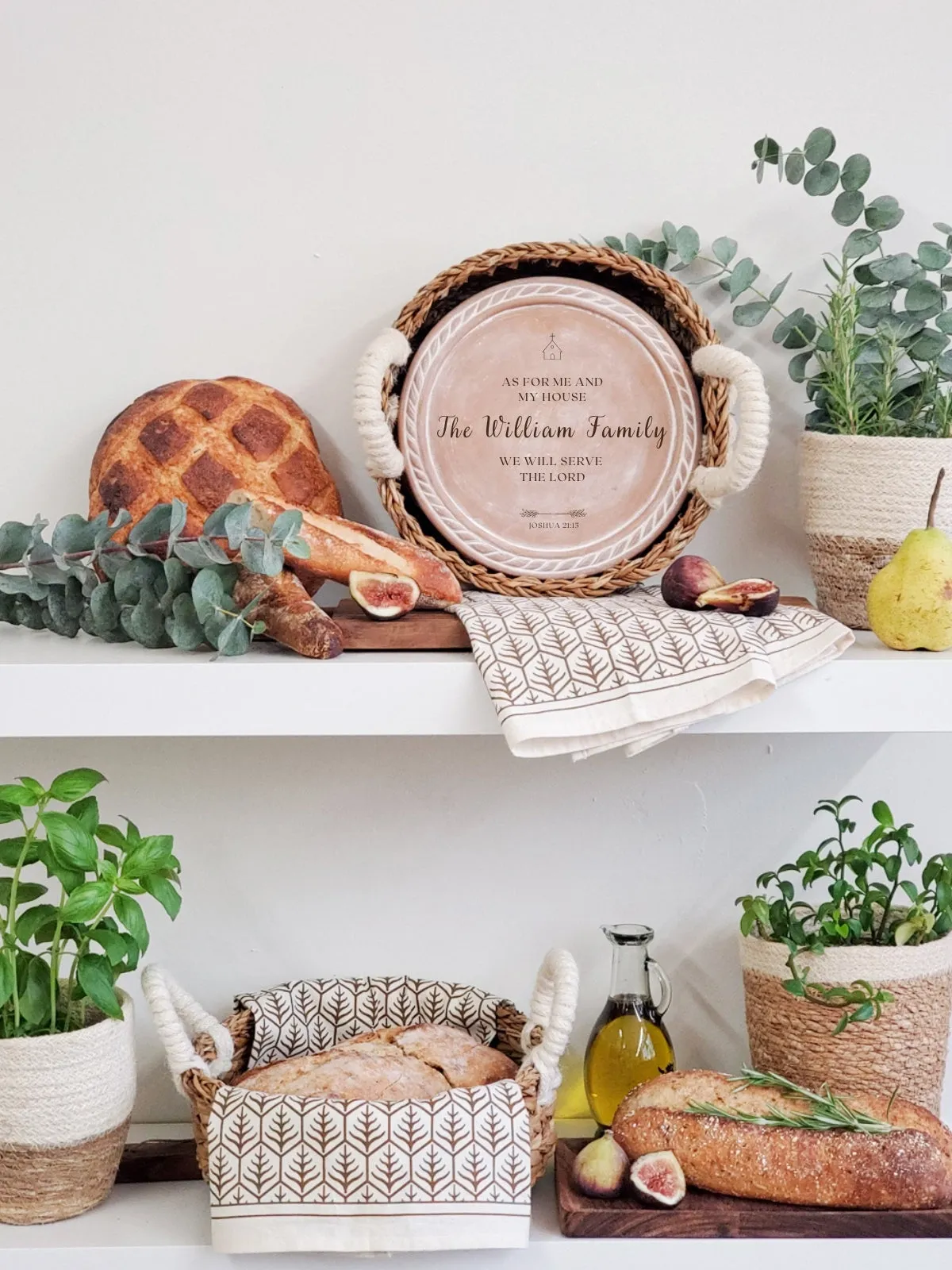 Personalized Bread Warmer & Basket Gift Set With Tea Towel - Bible Round