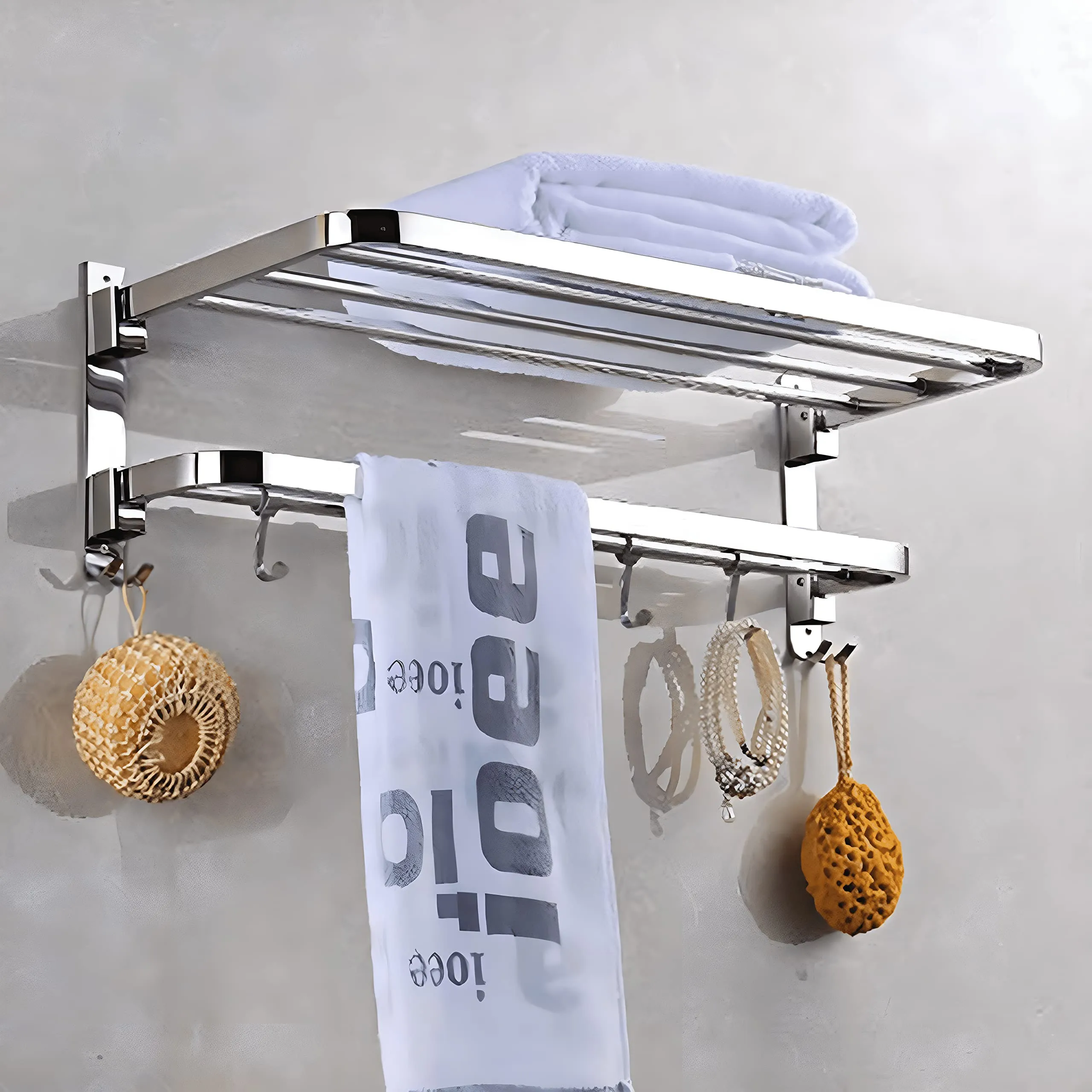 Plantex Bathroom Accessories-Stainless Steel 304 Grade Dual Folding Towel Rack for Bathroom/Towel Stand/Hanger/Bathroom Organizer (24 Inch-Chrome)