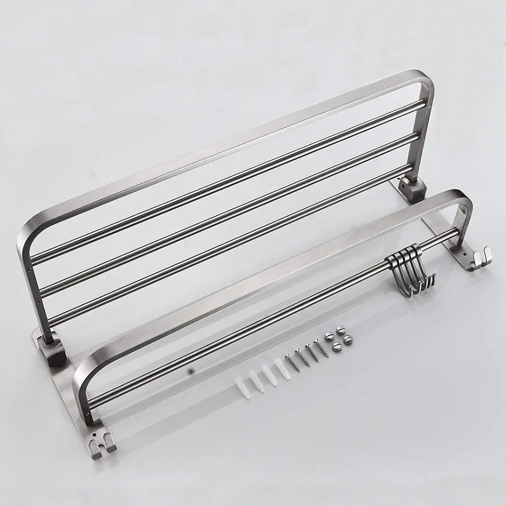 Plantex Bathroom Accessories-Stainless Steel 304 Grade Dual Folding Towel Rack for Bathroom/Towel Stand/Hanger/Bathroom Organizer (24 Inch-Chrome)