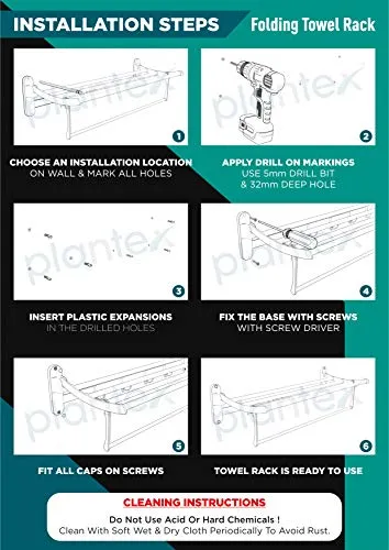 Plantex Gold Stainless Steel Folding Towel Hanger Stand/Towel Rack for Bathroom (24 Inch-Chrome Finish)