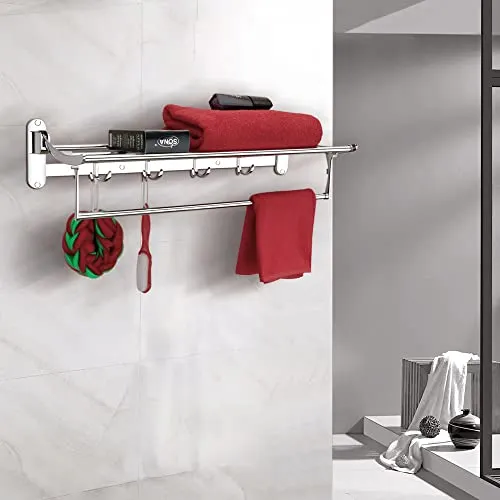 Plantex Gold Stainless Steel Folding Towel Hanger Stand/Towel Rack for Bathroom (24 Inch-Chrome Finish)